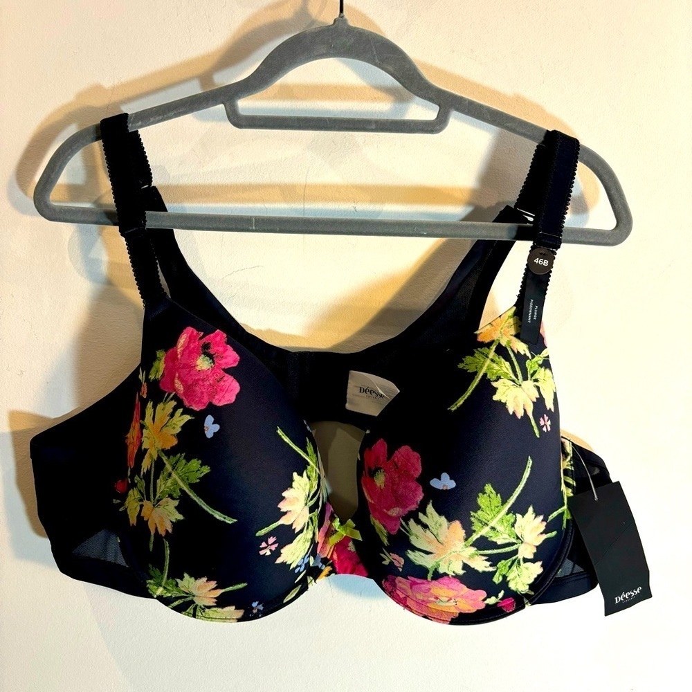 DEESSE Sz 46B Bra Floral Padded Underwire Adjustable Straps and Back NEW